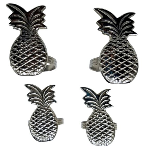Pineapple Welcome Napkin Rings Silver Set of 4 New Home Housewarming Gift - Picture 1 of 6